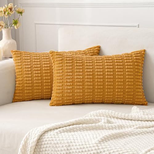 MIULEE Lumbar Corduroy Decorative Throw Pillow Covers 12x20 Gold Yellow by MIULEE
