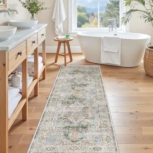 Madane Washable Runner Rug 2x6 Runners for Hallways Non Slip, Green by Madane