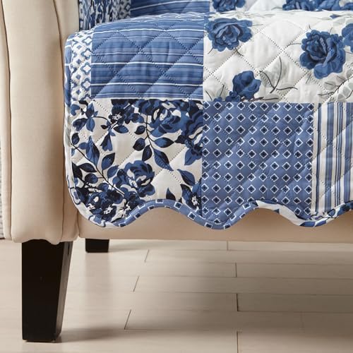 Great Bay Home Reversible Patchwork Loveseat Cover - Washable Slipcover Furniture Protector with Elastic Straps - Perfect for Kids & Pets - Box-Stitched Detail (Navy) - Image 2