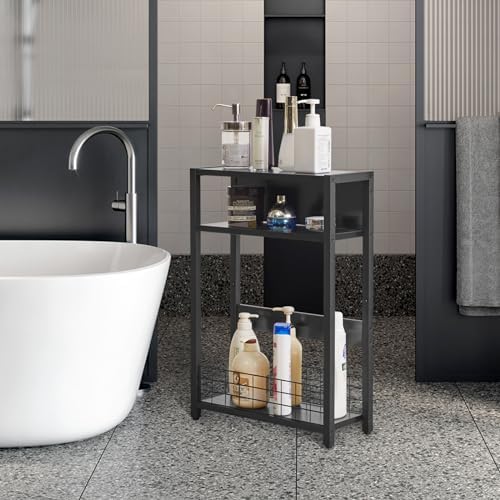 IBUYKE 3 Tier Narrow Side Table,with Magazine Rack, Black UTMZ001B - Image 6