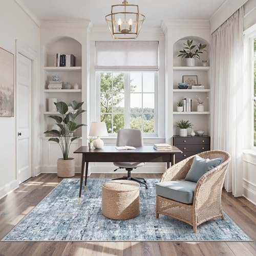 Soalmost Abstract 3x5 Rugs, Small Kitchen Entryway Area Rug Blue/Grey - Image 3