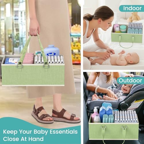LIDTOP 2in1 Baby Diaper Caddy Organizer Cart, 3-Tier Rolling Cart, Metal Diaper Caddy Carts, Bedside Carts for Nursery Essentials Storage, Detachable Dividers, Large Capacity, Green - Image 5