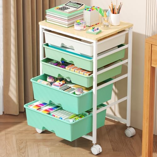 Goovilla Rolling Cart with 5 Drawers for Craft, Art, Dorm, Office, Green by Goovilla