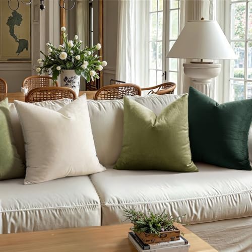 MIULEE Velvet Throw Pillow Covers 16x16 Inch Pack of 2 Army Green - Image 2