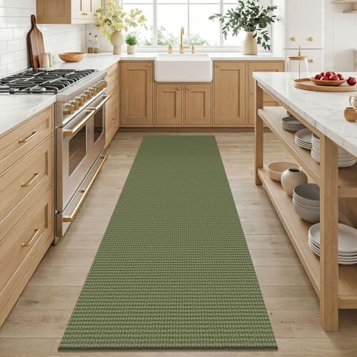 KOZYFLY 3x6 Washable Runner Rug, Non Slip Wide Runners for Hallway, Woven Large Entryway Runners, Braided Floor Carpet Runner for Entry, Kitchen, Bedside, Hall, Olive Green/Earthy Green - Image 3