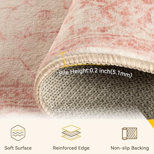 RELEANY Washable Area Rug, Runner 2'x8', Pink/Light Vintage Pink - Image 3