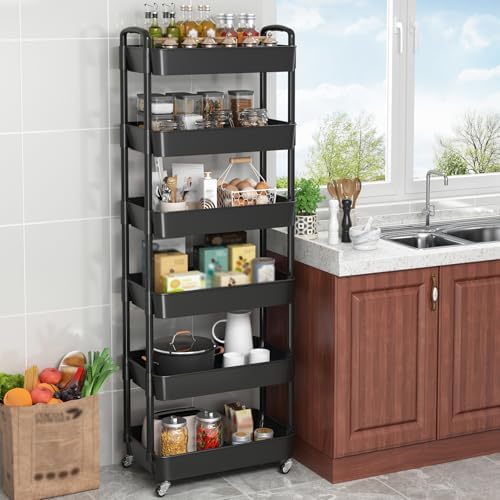Sywhitta 6-Tier Plastic Rolling Utility Cart with Wheels for Storage,Black - Image 4