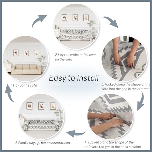 MYSKY HOME Couch Cover for Sectional Sofa Set for Dog Cat Pets Couch Cover 3 Cushion Couch Sofa Chenille Boho Geometric Furniture Sofa Cover Washable Couch Protector Multi-Use Throw Blanket, 71" X134" - Image 6