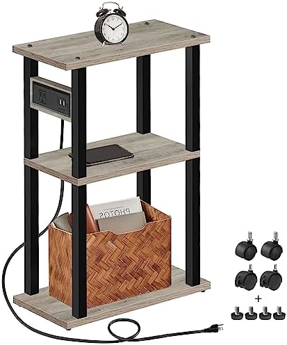 TUTOTAK Small Narrow Side Table with Charging Station, Skinny End Table by ChoosetutotakFurnitureBuildYourCozyHome