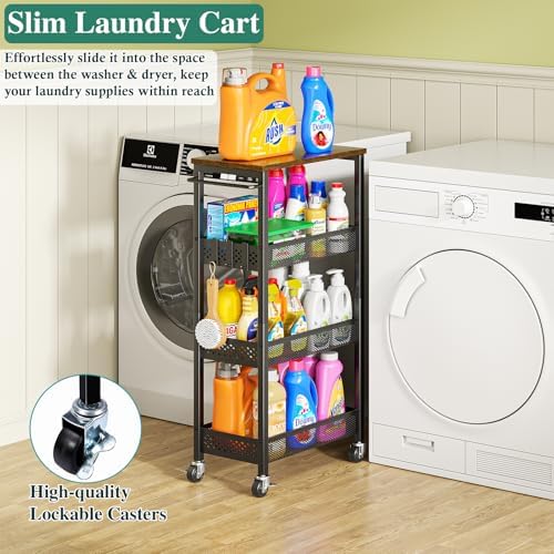 OKZEST 4-Tier Slim Rolling Storage Cart for Bathroom, Laundry Room, Kitchen - Image 4