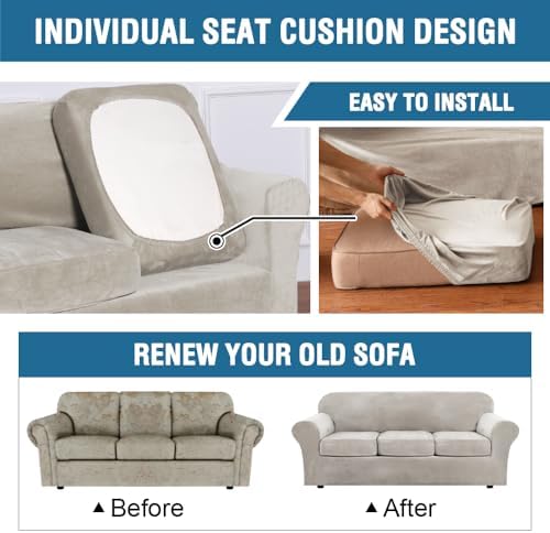 H.VERSAILTEX Rich Polyester Spandex Blend 2 Piece Cover Chair Slipcover Sofa Cover Furniture Protector Couch Soft with Elastic Bottom Chair Couch Cover with Arms Width Up to 49 Inch(Chair, Oatmeal) - Image 5