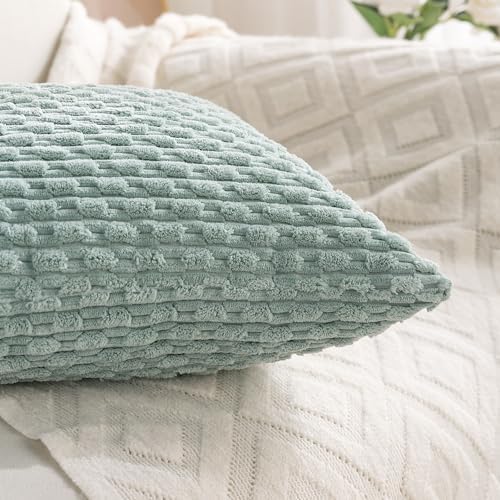 Set of 4 Aqua Decorative Throw Pillow Covers 16x16 Inch Corduroy Pillow Covers for Bed Couch Sofa Living Room Soft Square Cushion Cases - Image 7