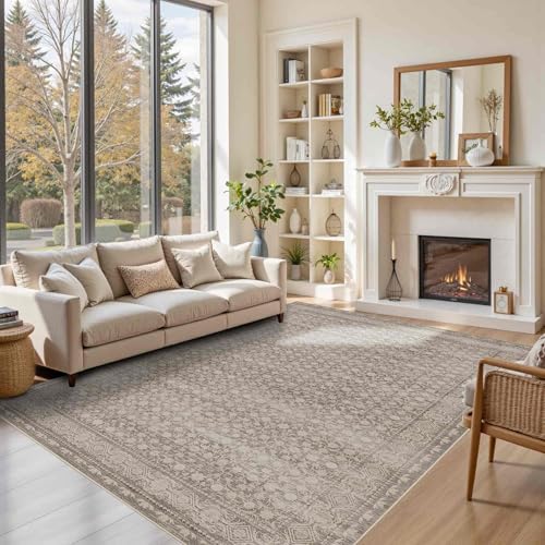 Rugxara Beige Neutral 6x9 Washable Area Rug for Living Room by Rugxara