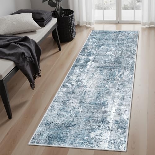 Soalmost Abstratc Runner Rug 2x5 Washable Kitchen Entry Runners Blue/Grey by Soalmost