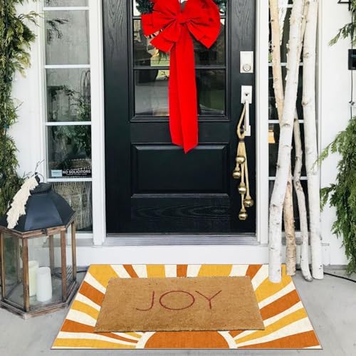 Front Door Mat Indoor Outside Entrance - 2x3 Orange Boho Sun Rug - Image 4