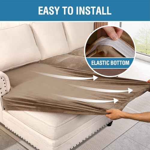 H.VERSAILTEX Velvet Stretch Sectional Couch Covers 3 Pieces Sofa Seat Cushion Covers L Shape Separate Cushion Couch Cover for Both Left/Right Sectional Couch (Large Sofa 2 Seater + 1 Chaise, Camel) - Image 4