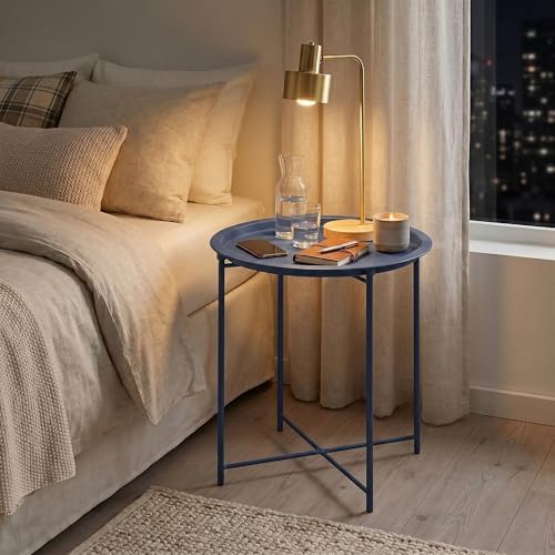 VECELO Side/End Table, Folding Round Metal Anti-Rust and Waterproof Outdoor or Indoor Tray for Living Room Bedroom Balcony and Office, 1 PCS, Blue - Image 6