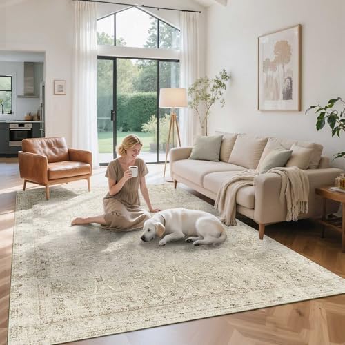 Rugxara Beige Neutral 6x9 Area Rugs Washable Rug for Living Room Dining by Rugxara
