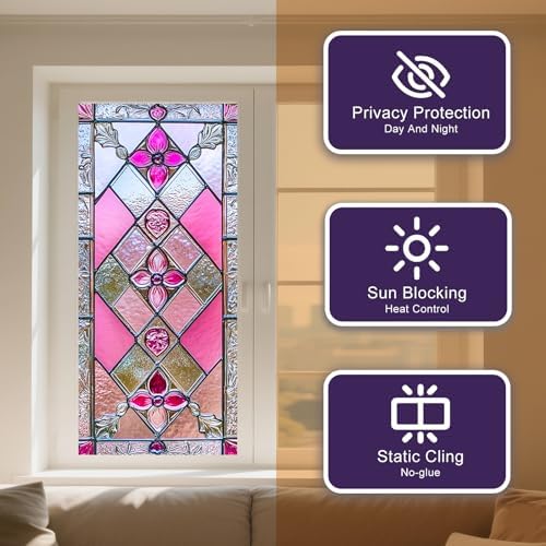 IVN Stained Glass Window Film Rose Floral 17.7x39.3 in Window Privacy Film - Image 2