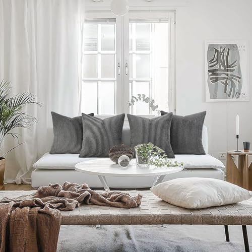 Topfinel Dark Grey Throw Pillow Covers Set of 4,Soft Velvet Modern Double-Sided Designs,Decorative Cushion CasesMix and Match for Home Decor, Pillow Inserts Not Included (20x20 inch) - Image 3