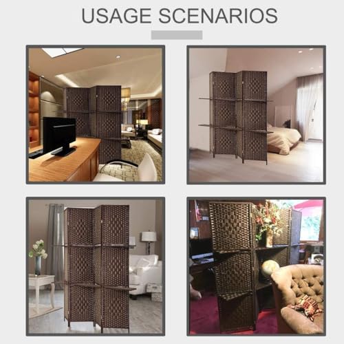 FDW | 4 Panel Folding Room Divider with Shelves | 5.9ft, Brown - Image 6