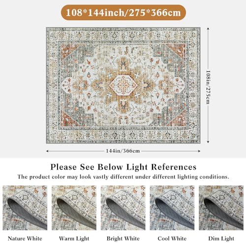 Moynesa Living Room Area Rug 9x12, Ultra-Thin Washable Large Rugs for Bedroom Under Dining Room Table, Vintage Oriental Medallion Printed Low Pile Carpet for Office Playroom Dorm, Beige/Gold - Image 2
