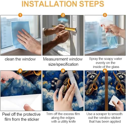 Cmialusie Jazz Raccoon Window Film 39.3 x 17.3 Inch Cling - Image 6
