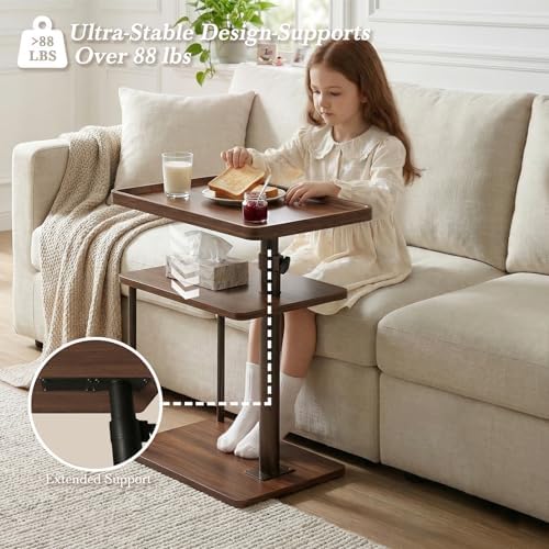 Faesun C Table End Table Adjustable Height, 360°Swivel TV Tray Table for Small Spaces, Small Nightstand for Living Room, Bedroom, Walunt - Image 3