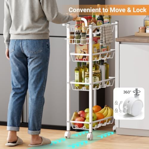 AOODA 4 Tier Laundry Room Cart with Top Detergent Holder, White - Image 6