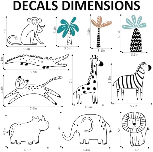 AOWDIAO Safari Wildlife Animal Wall Decals Line Art Peel & Stick Decor for Kids’ Room & Nursery - Image 4