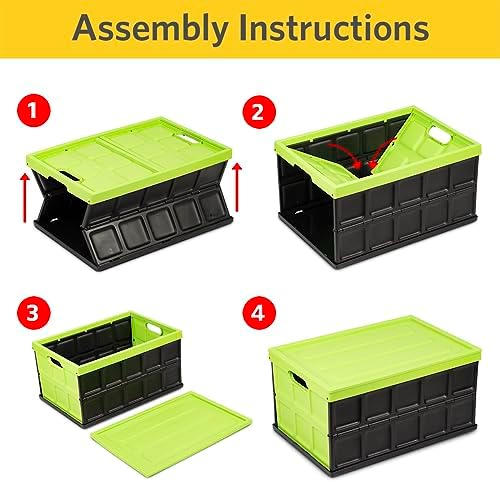Glad Collapsible Storage Bin with Lid - 48L Foldable Plastic Box for Garage, Car Trunk, and Organization - Stackable Lidded Container with Handles, Green - Image 3