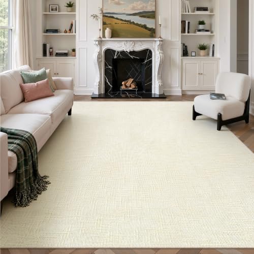 Valenrug 8x10 Area Rugs for Living Room, High-Low Pile Washable Rug, Ivory - Image 5