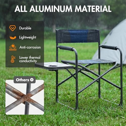 Portal Directors Chair for Adults with Side Table, Folding Camping Chairs Heavy Duty 225LBS, Portable Lawn Chairs with Cup Holder for Outdoor, Beach, Travel, Blue/Grey - Image 4
