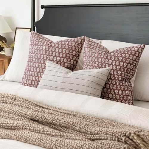 Foindtower Decorative Floral Print Throw Pillow Covers 20×20 Inch,Wine Red - Image 5