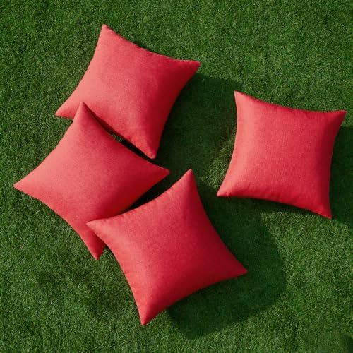 MIULEE Pack of 4 Decorative Outdoor Throw Pillow Covers Linen Waterproof Pillow Covers Summer Farmhouse Cushion Cases for Patio Garden Tent Balcony Couch Sofa 18x18 Inch Red - Image 4