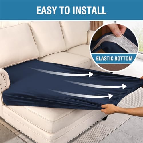 H.VERSAILTEX Velvet Stretch Individual Chaise Cover Sectional Couch Covers for L Shaped Sofa Both Left/Right Furniture Protector Seat Cushion Sofa Cover (1 Piece Chaise Cover, Navy) - Image 4