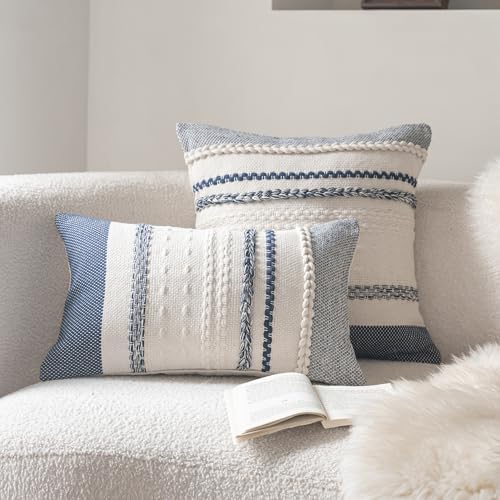 Cethom Boho Throw Pillow Covers 20x20 Inch Set of 2, Navy Blue Textured Decorative Couch Pillow Cases for Farmhouse Home Decor, Accent Cushion Cover for Sofa, Bed, Living Room, Bedroom - Image 2