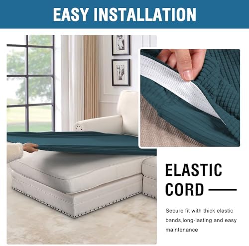 H.VERSAILTEX Super Stretch Individual Chaise Cover Sectional Couch Covers for L Shaped Sofa Both Left/Right Featuring Thick Jacquard Textured Twill Fabric (1 Piece Chaise Cover, Deep Teal) - Image 5