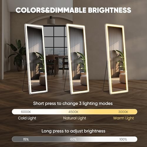 LED Rectangular Full Length Mirror, 60"L x 16"W Full Standing Mirror - Image 3