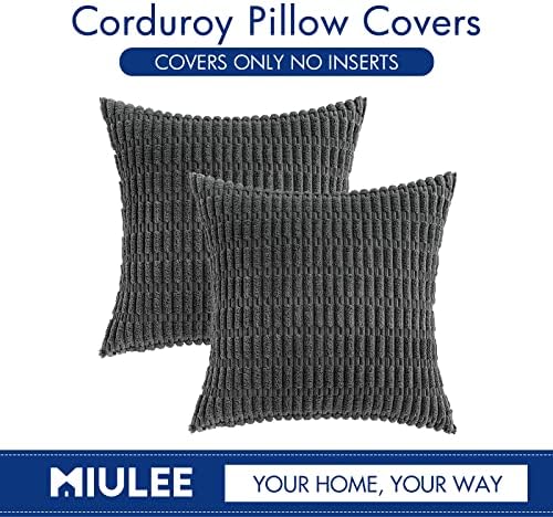 MIULEE Corduroy Decorative Throw Pillow Covers 16x16 Dark Grey Pack of 2 - Image 6