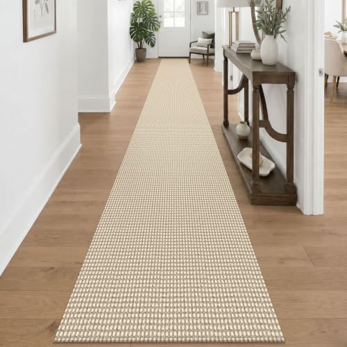 KOZYFLY Braided 2x20 Runners Rugs for Hallway, Extra Long Washable Runner Rug, Woven Non Slip Kitchen Runner, Cotton Entryway Rug, Floor Carpet for Entry, Aisle, Hall, Ivory Beige by KOZYFLY