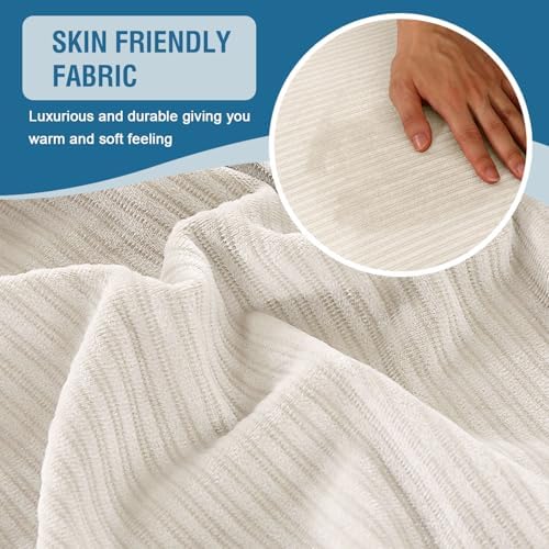H.VERSAILTEX Velvet Stretch Couch Cushion Cover Plush Cushion Slipcover for Chair Cushion Furniture Protector Seat Cushion Sofa Cover (1 Piece Armchair Cushion Covers, Ivory Striped) - Image 5