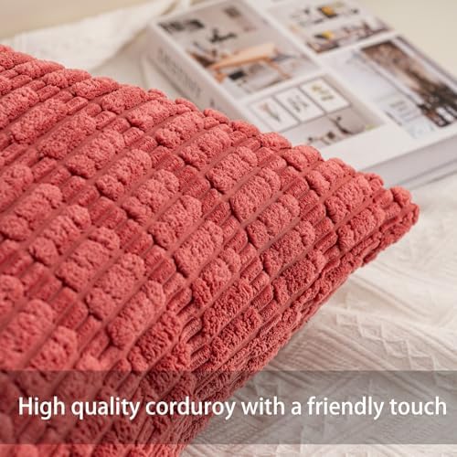 Pack of 2 Corduroy Decorative Throw Pillow Covers 20x20 Inch, Cranberry Red - Image 3