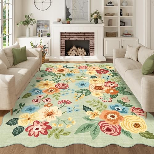 DUKINO 5x7 Area Rugs for Bedroom, Floral Washable Rug Non Slip, Green by DUKINO