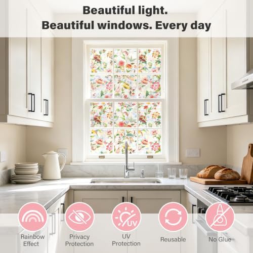 Finnez Window Privacy Film, Stained Glass Floral, Rainbow, 35.4" x 78.7" - Image 3