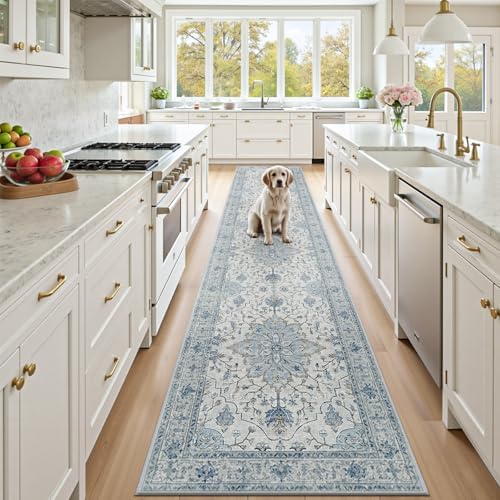 RELEANY Washable Area Rug, Runner 2'x9', Blue/White/Gray - Image 2