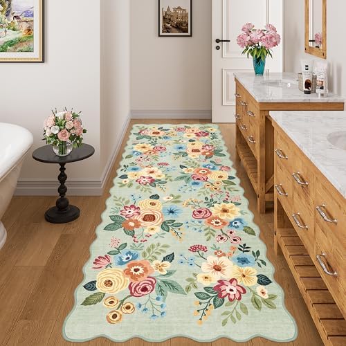 DUKINO 3x8 Kitchen Runner Rug, Soft Floral Washable Rug for Hallway, Green - Image 3
