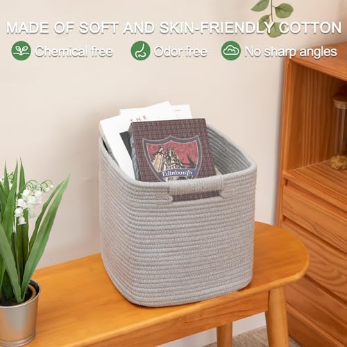 OIAHOMY Storage Cubes 11 Inch Storage Bins 3-Pack Woven Square Basket Grey - Image 5