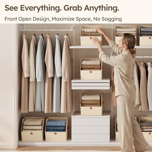 Homsorout Fabric Closet Storage Cubes - 4 Pack Square Storage Bins with Dual Handles for Clothes, Towels, Toys, Cube Storage Organizers for Bedroom, Nursery, Shelves, Closet, Small Spaces, Beige - Image 2