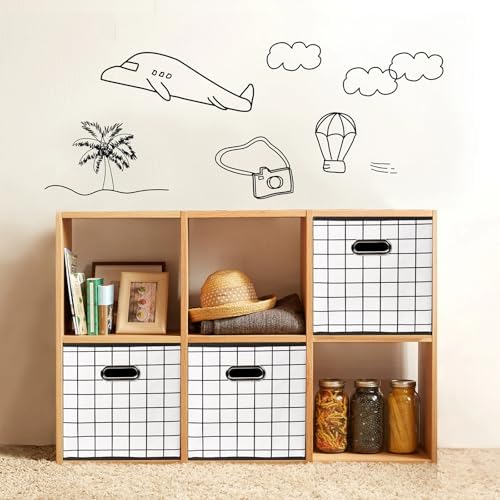 Fabric Cloth Storage Bins,Fabric Cube Organizer with Dual Handles Foldable Cube Storage Baskets for Home Bedroom Storage,Set of 6,(White grid) - Image 4